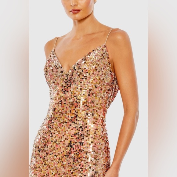 NWT MAC DUGGAL Sequined Spaghetti Strap Cowl Back Gown Sz 4 Copper - Picture 4 of 15